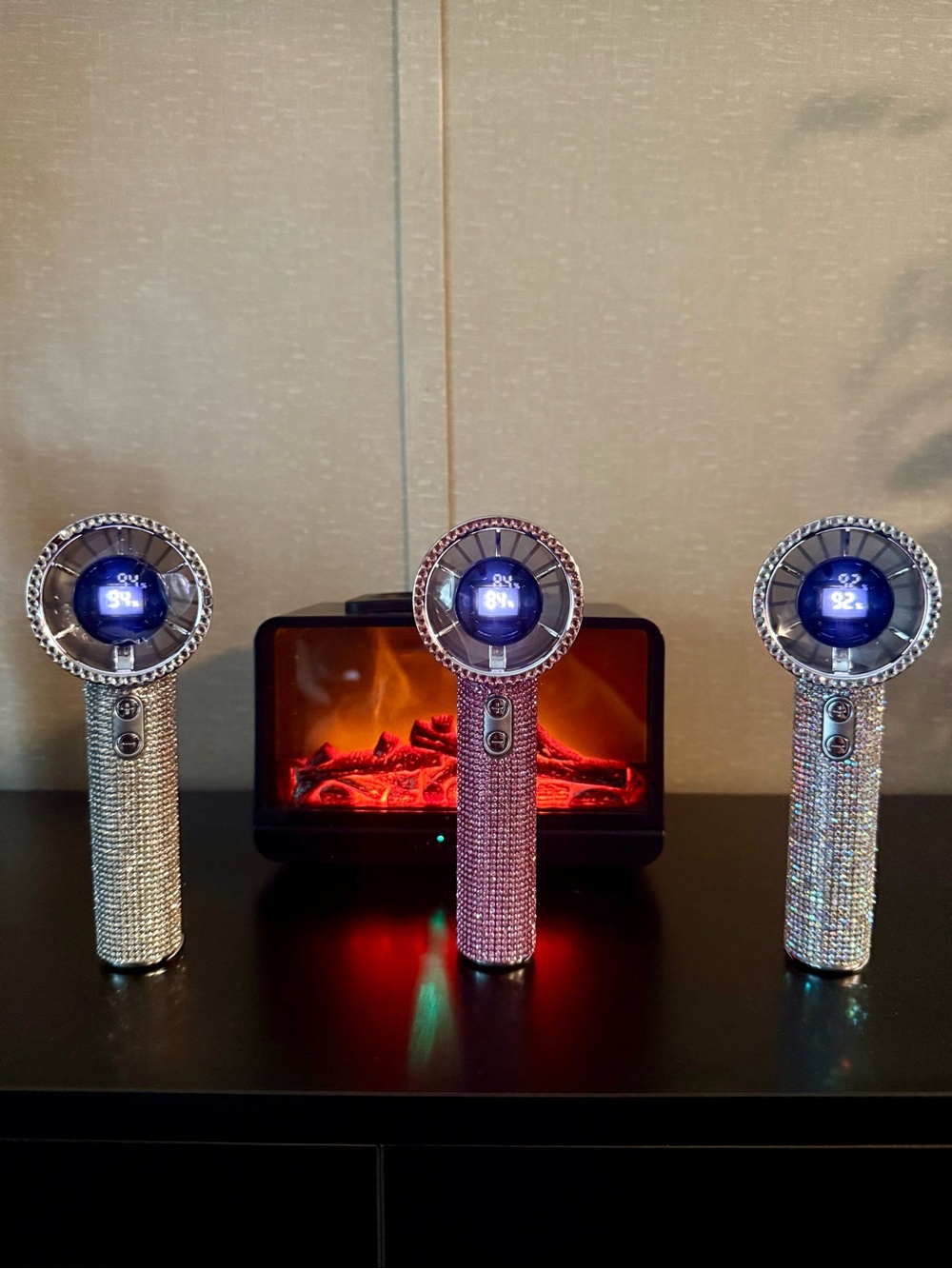 Bling Handheld Mini Fan Rhinestone Portable Fan 199 Speed Digital Display - Picture 8 of 9
